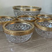 Saladier et coupelles en verre taillé et laiton