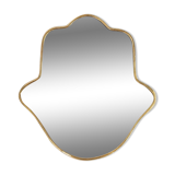 Moroccan handcrafted mirror in gilded brass, Khmissa shape