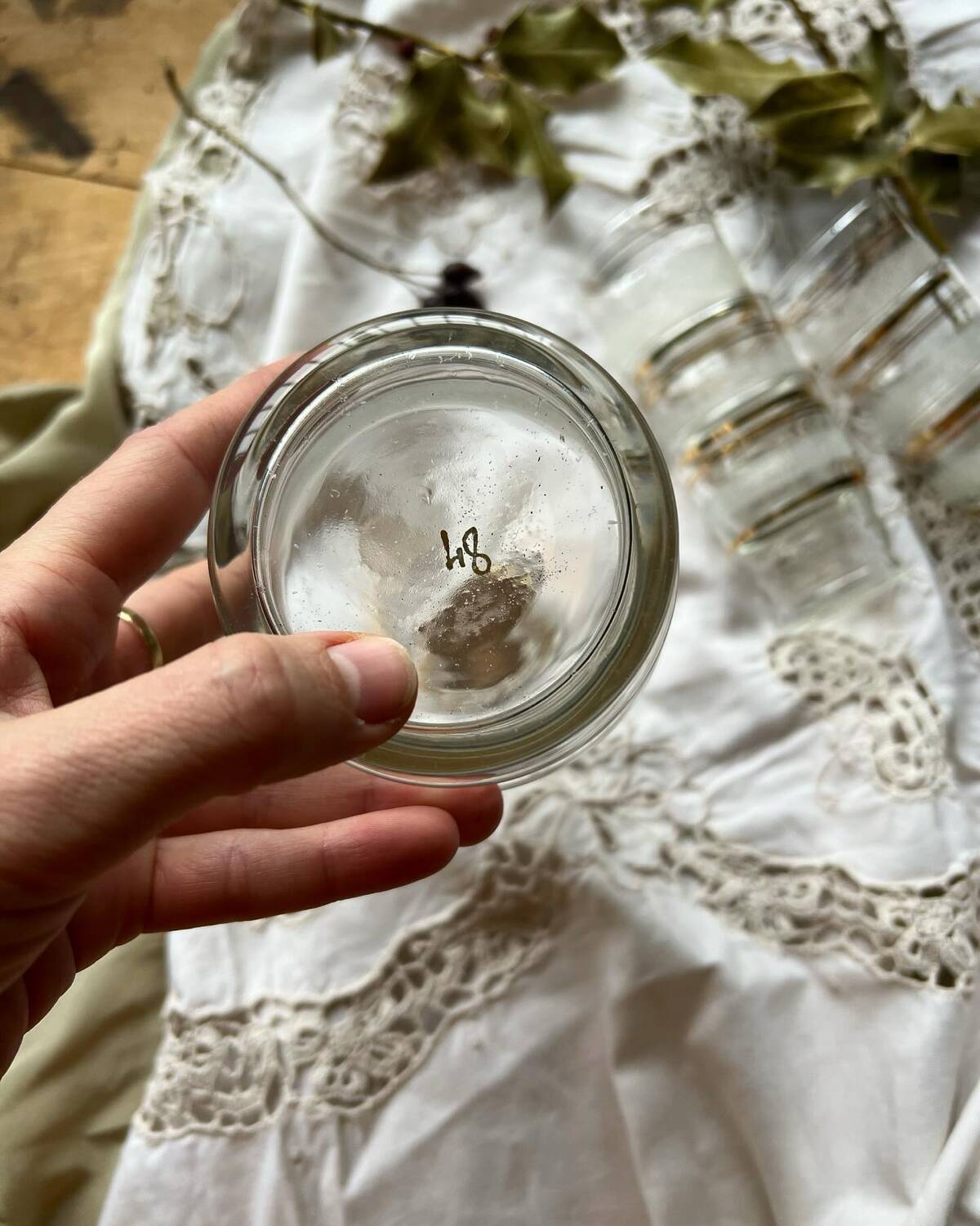 1950 liqueur service in sandblasted granite glass