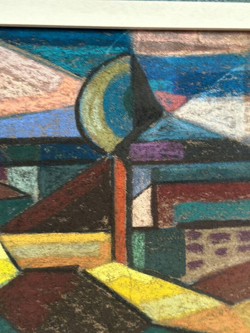 Large oil on panel by Josef Gustafsson, Cubist Landscape, Signed