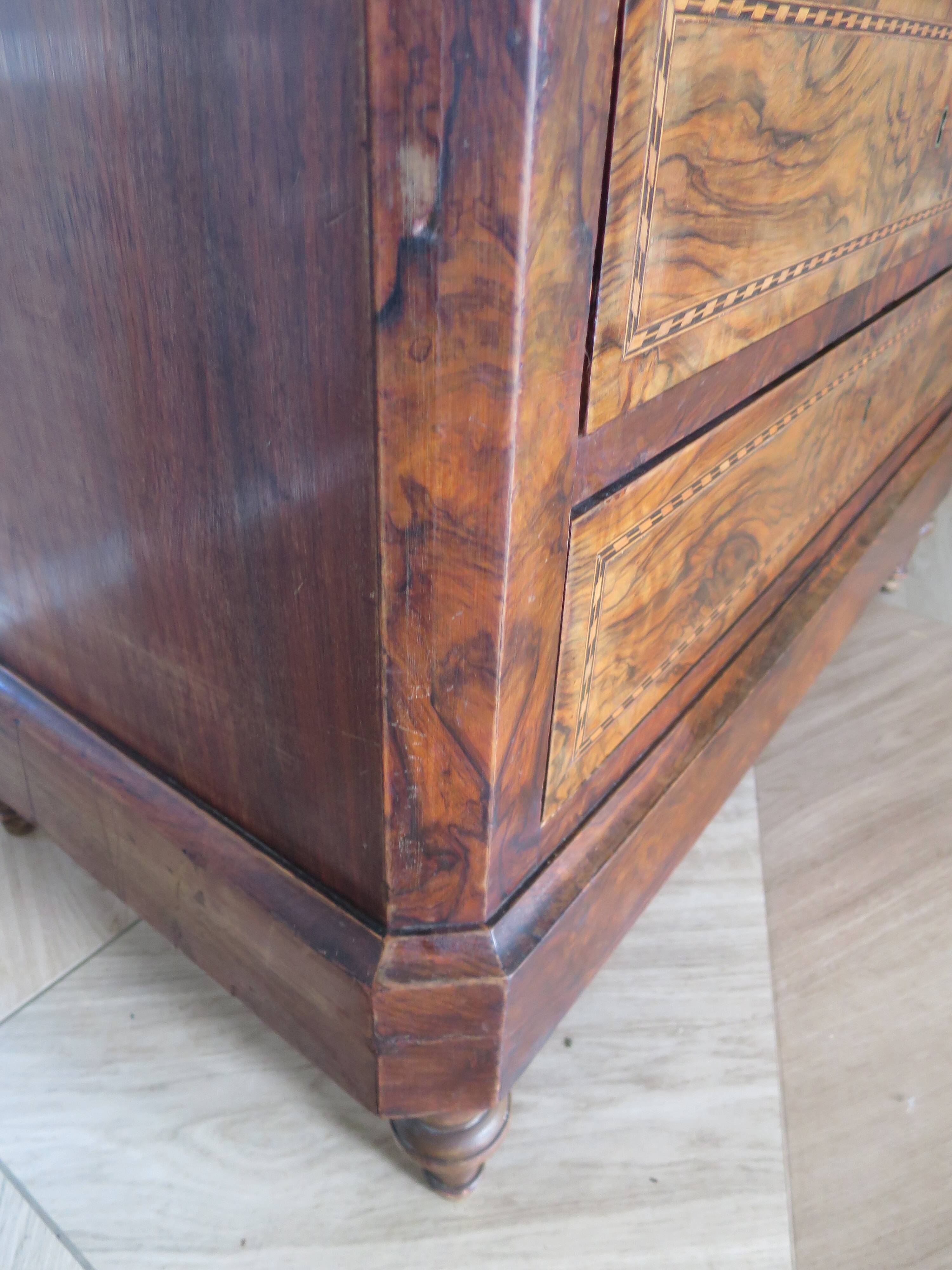 Antique oak burr chest of drawers - 4 drawers - marquetry inlay from the early 21st century
