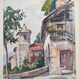 André Duculty (1912-1990) Watercolor on paper "Santa Caterina Del Sasso, Lake Maggiore, Italy" Signed