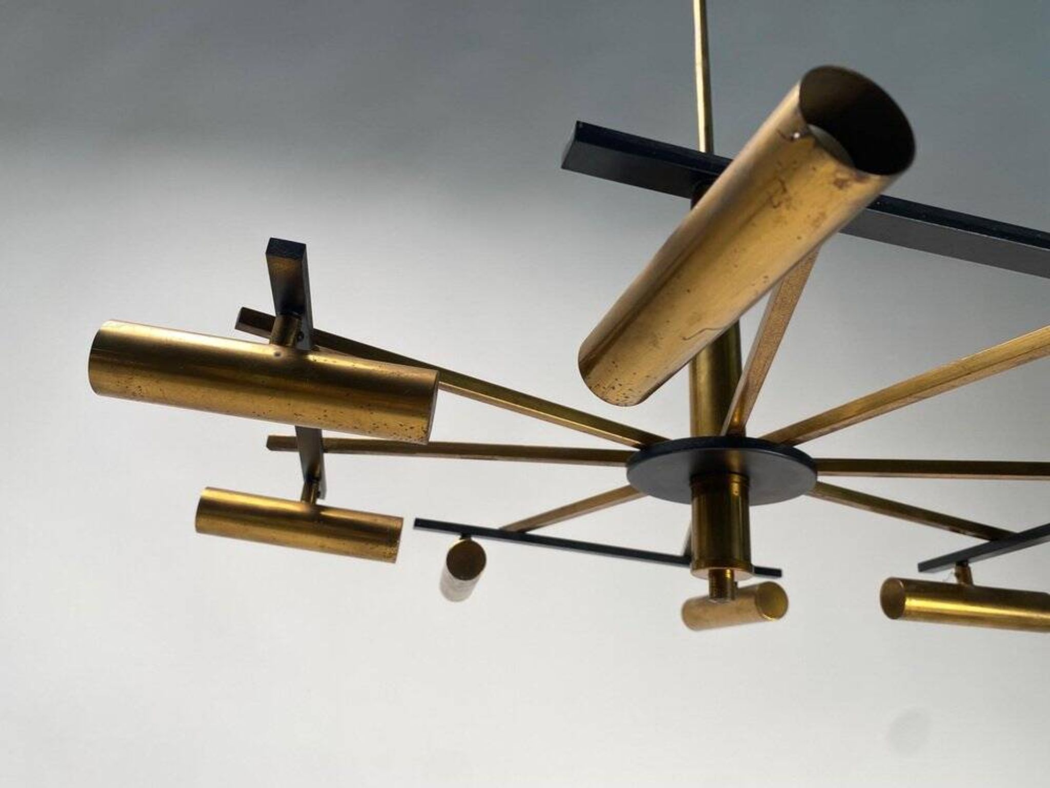 Mid-Century Ceiling Light in Brass & Metal from Stilnovo, Italy, 1950s