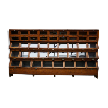 Very large Dutch oak showcase for grocery or haberdashery, 1920s-1930s