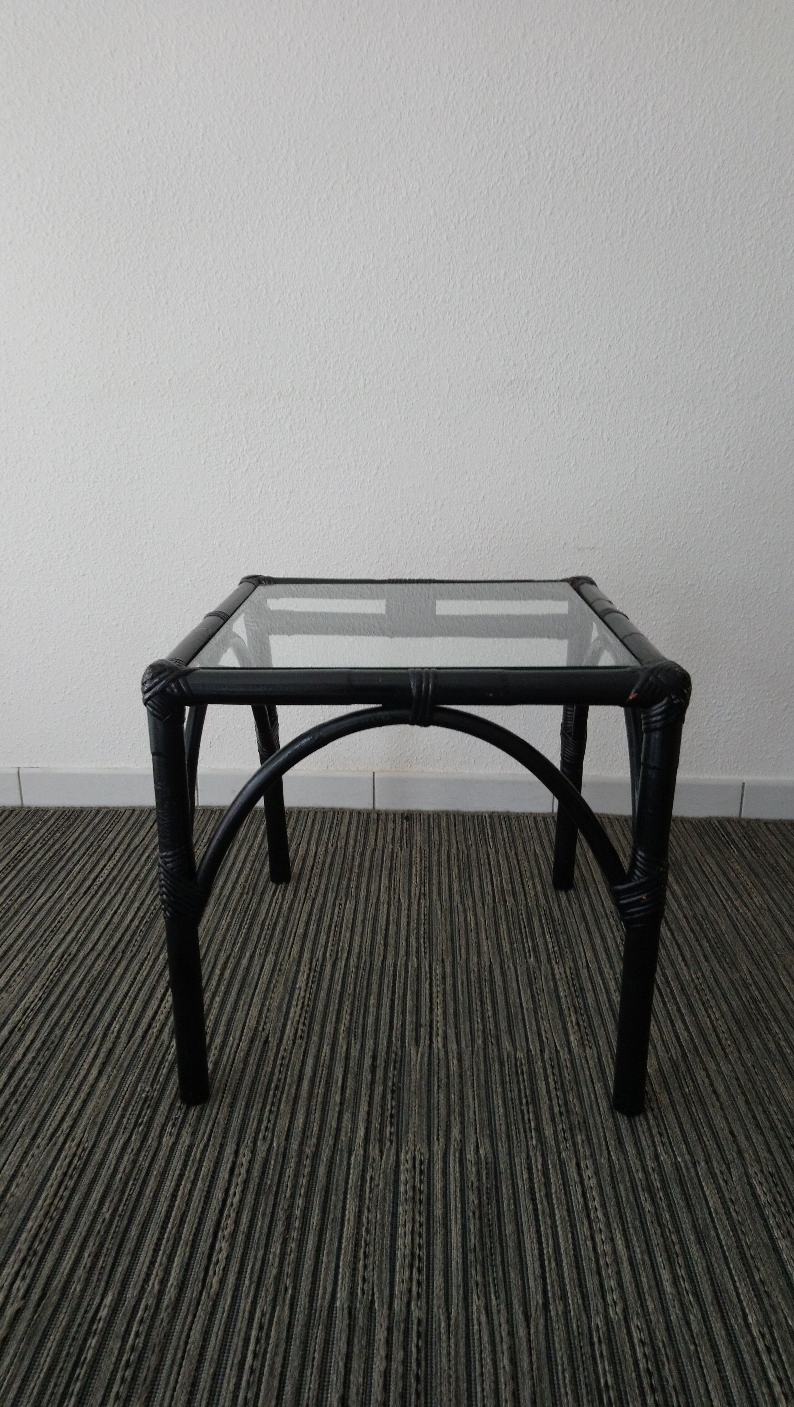 Side table in rattan bamboo and glass 70s