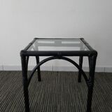 Side table in rattan bamboo and glass 70s