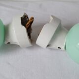 Duo of wall lamps in porcelain and green opaline