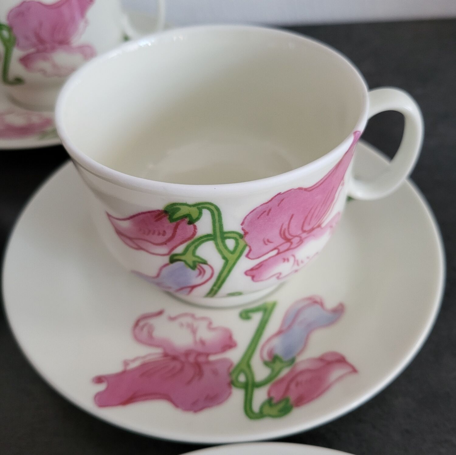 3 tasses et 5 sous-tasses vintage Richard Ginori motif sweet pea en ex