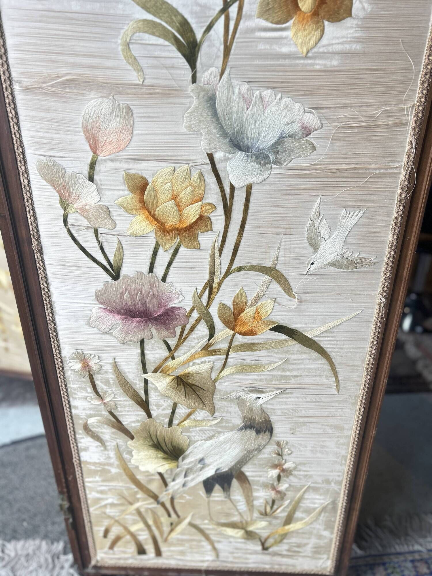 Paravent de Style Louis XVI , bois et soie