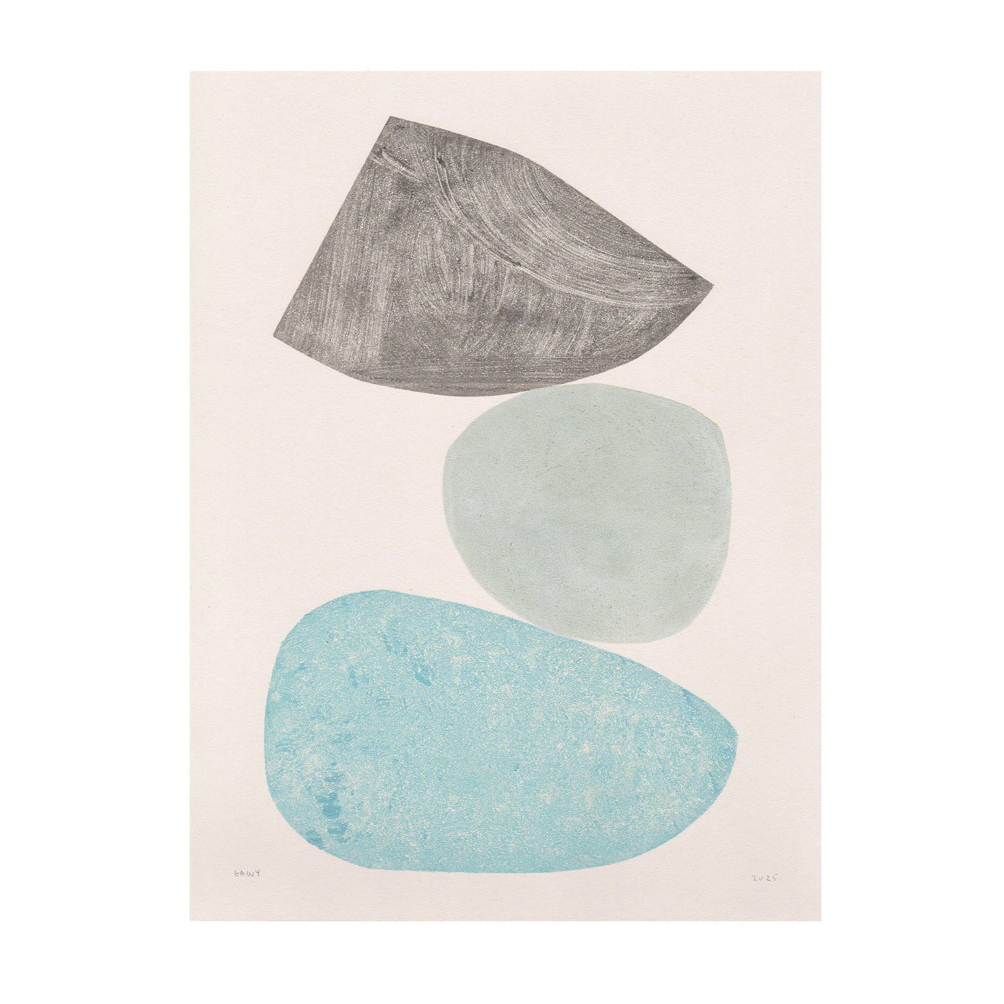 Abstract painting on paper - pebble illustration signed eawy