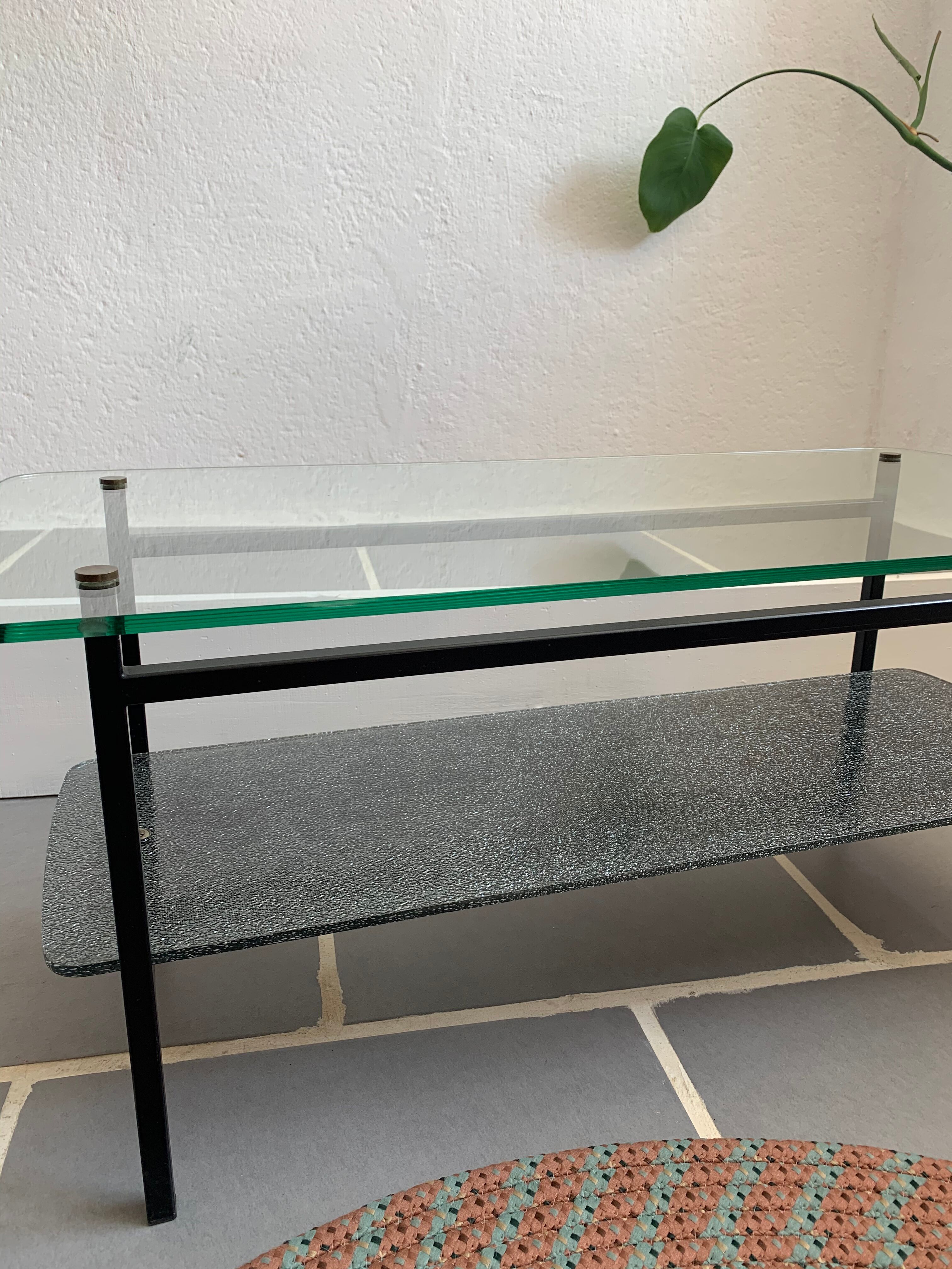 Vintage glass and steel coffee table Years 50