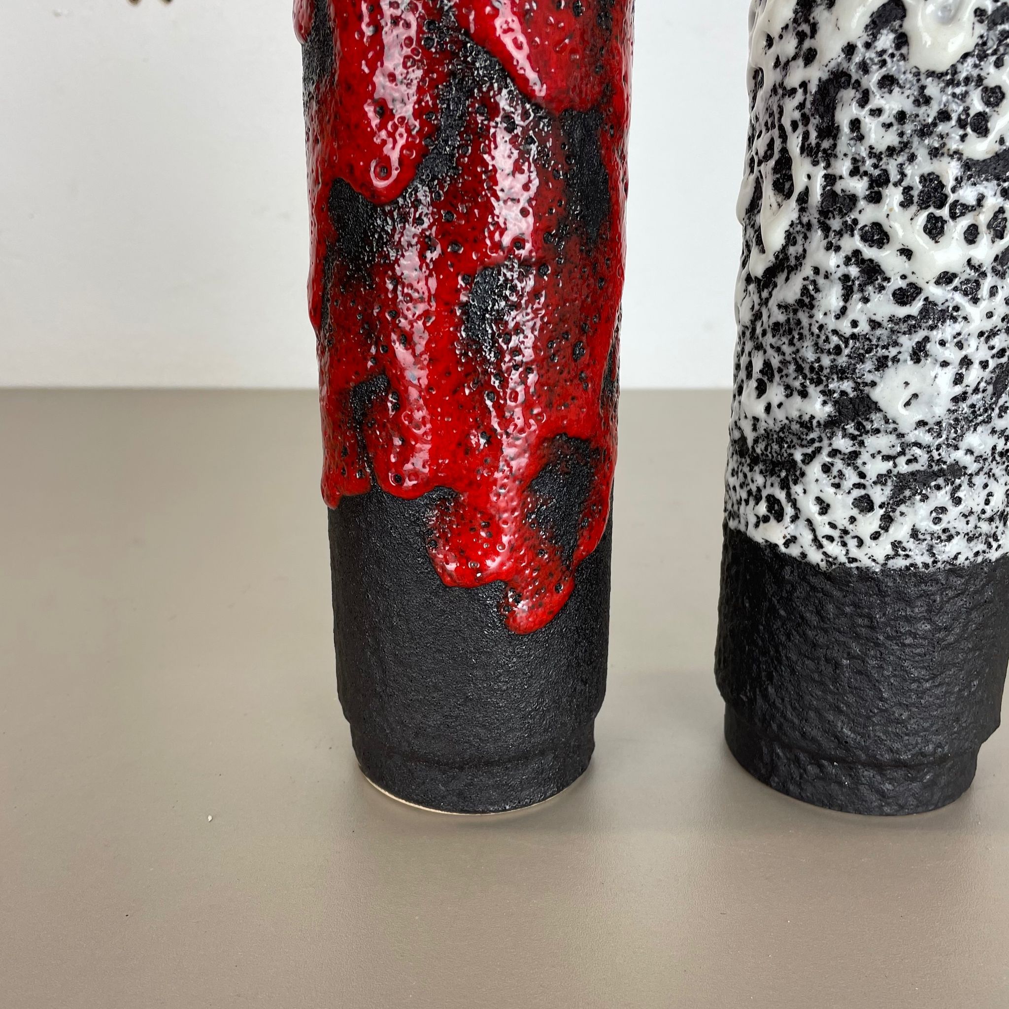 Set of Two Pottery Fat Lava Vases "Black-red-white" by Jopeko, Germany, 1970s