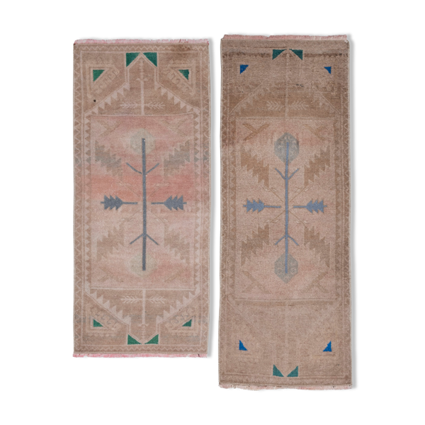 Set of Two Distressed Small Turkish Rug 44 x 114 - 46 x 101 cm