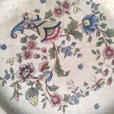 Vintage French round serving plate faience de Rouen, representing a horn of plenty