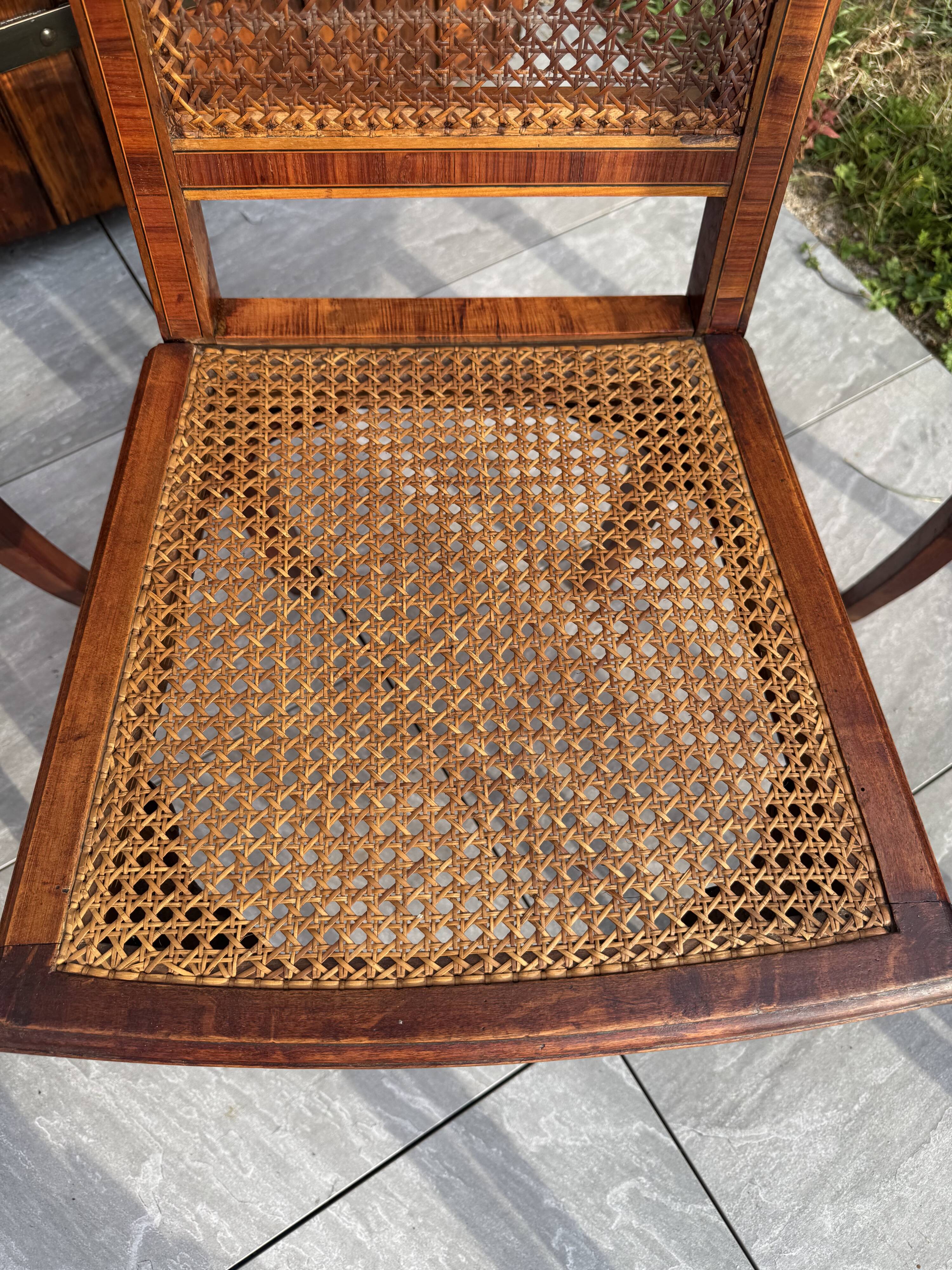 Set of four antique Louis XVI style chairs, wood and cane