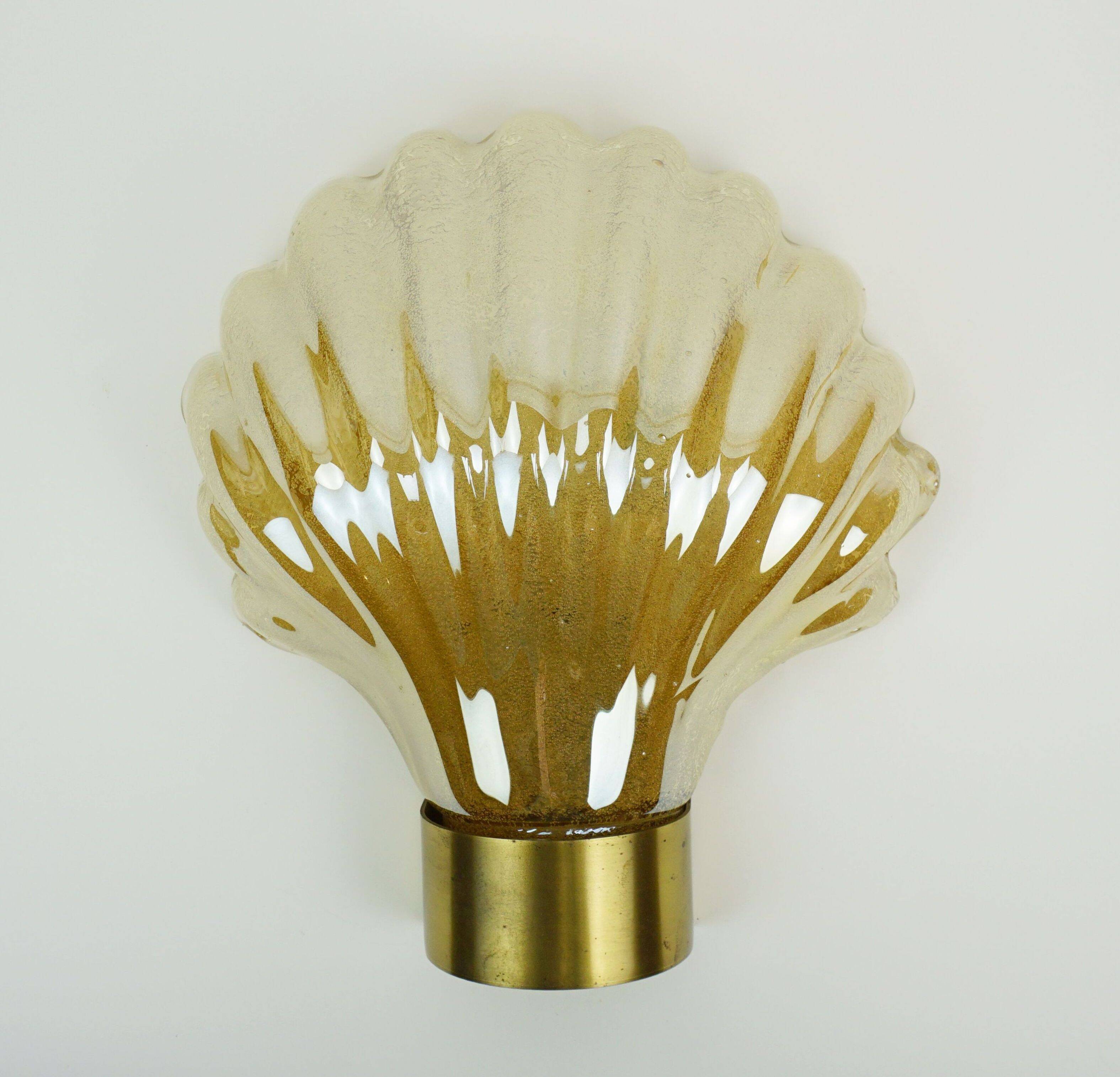 no. 1 of 2  mid century modern SCONCE wall lamp lustrous glass shell brass