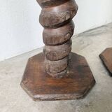 Paire de piédestal colonnes vis de pressage chêne 1900