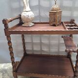 Desserte, table à roulettes, table d'appoint en bois massif teint coloris marron france 1960