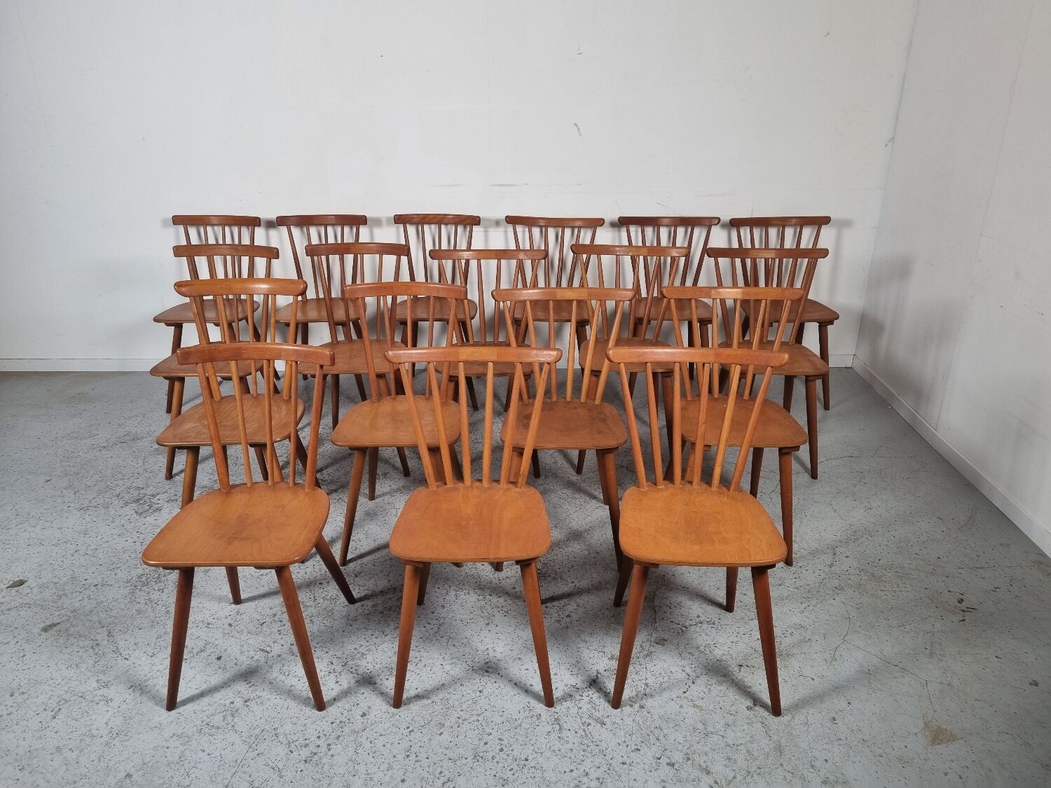 Set of 18 Scandinavian style bistro chairs, 60s