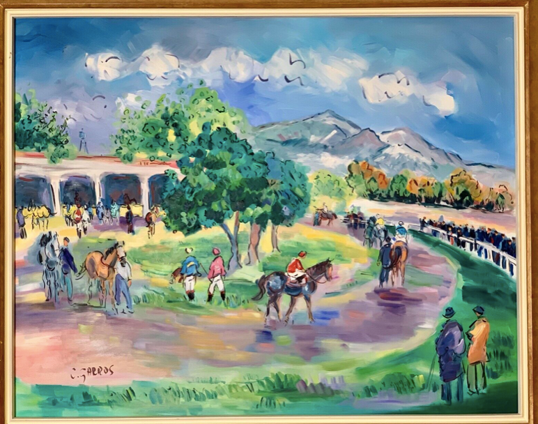 Oil on canvas "The Hippodrome" signed Catherine Garros