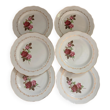 6 assiettes plates anciennes en porcelaine 