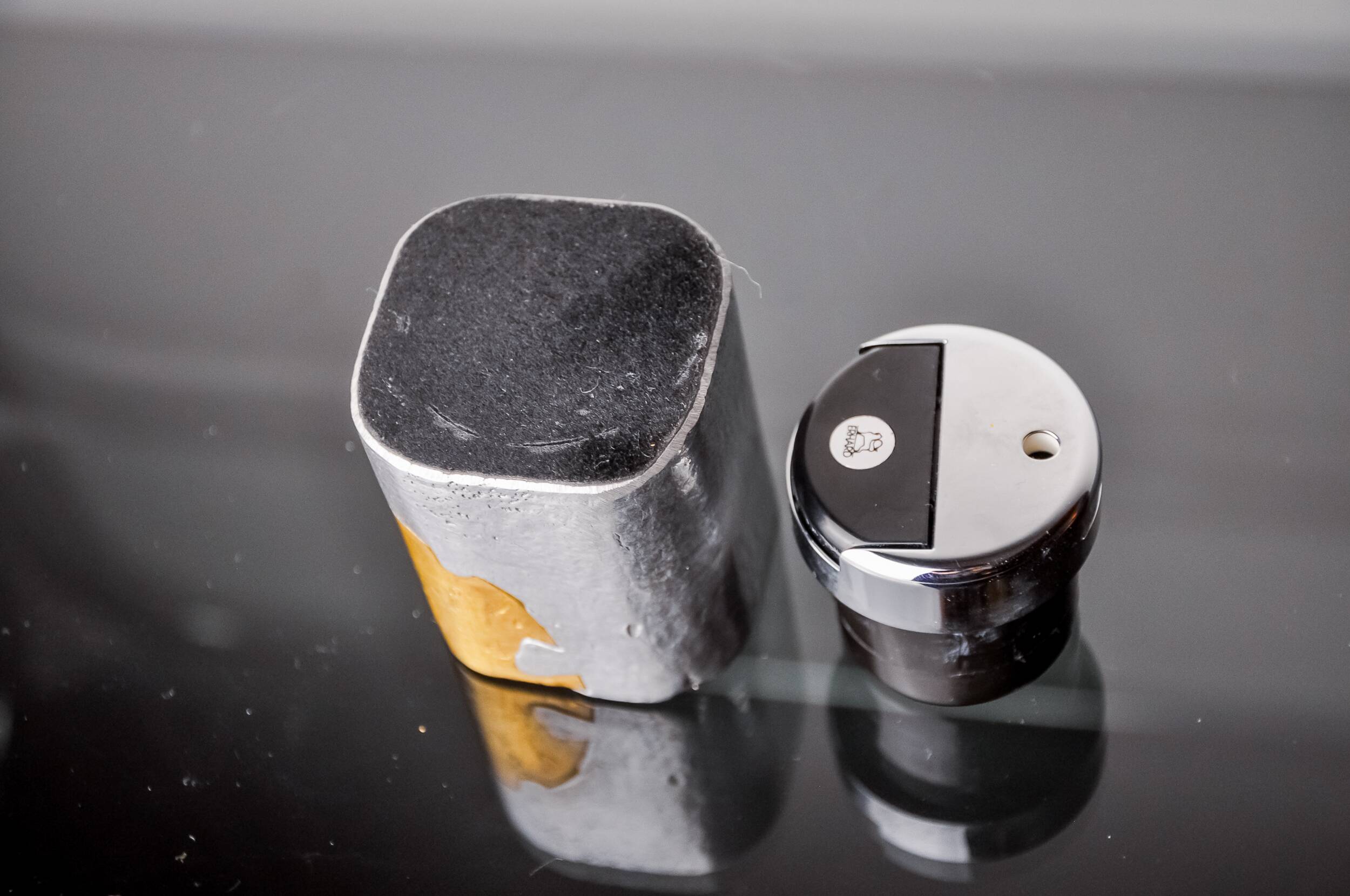 Brutalist lighter by Art3, Brass and aluminum, 1970, Spain