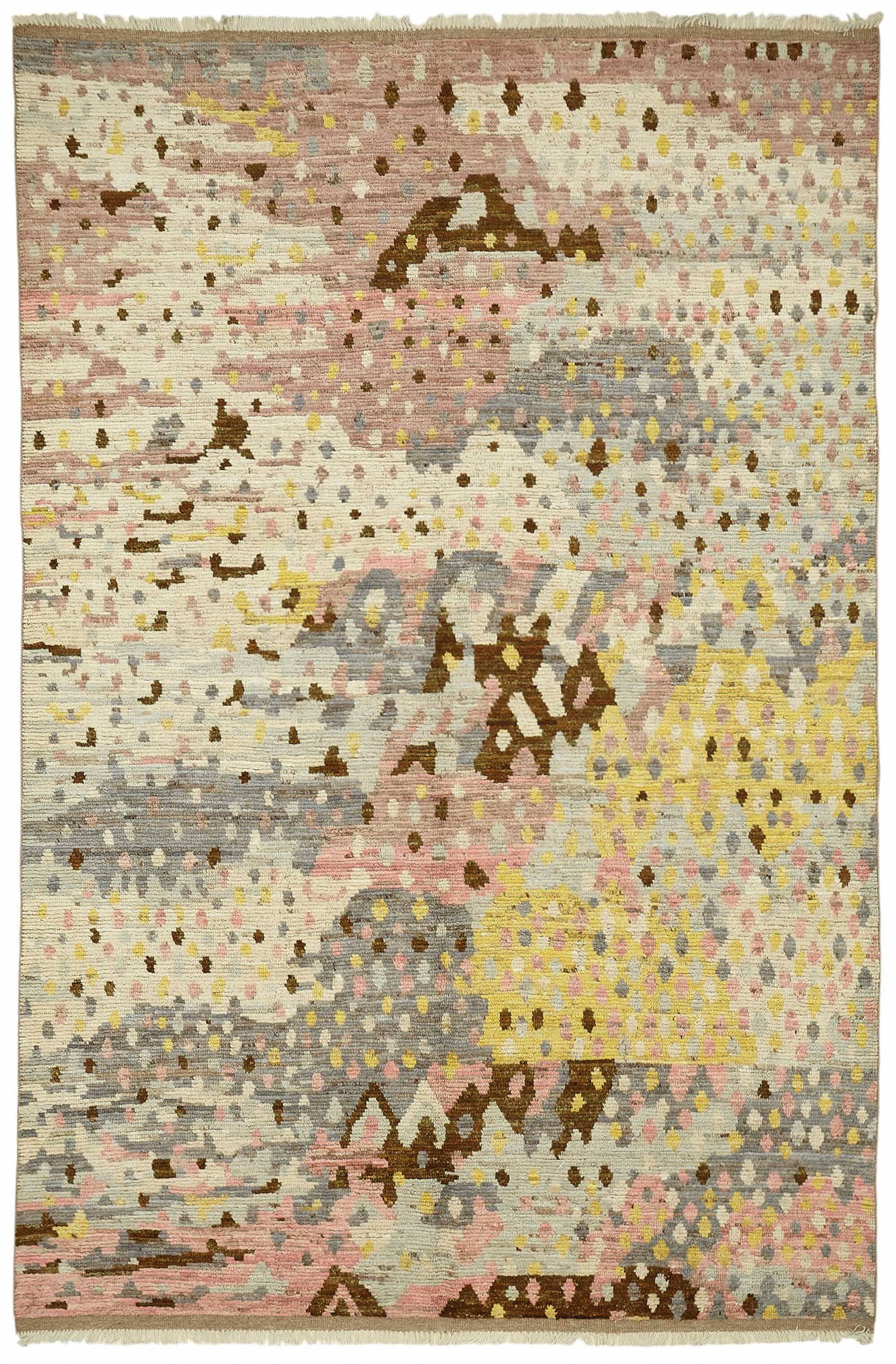 Handwoven Turkish Rustic 195 cm x 294 cm Beige Wool Carpet