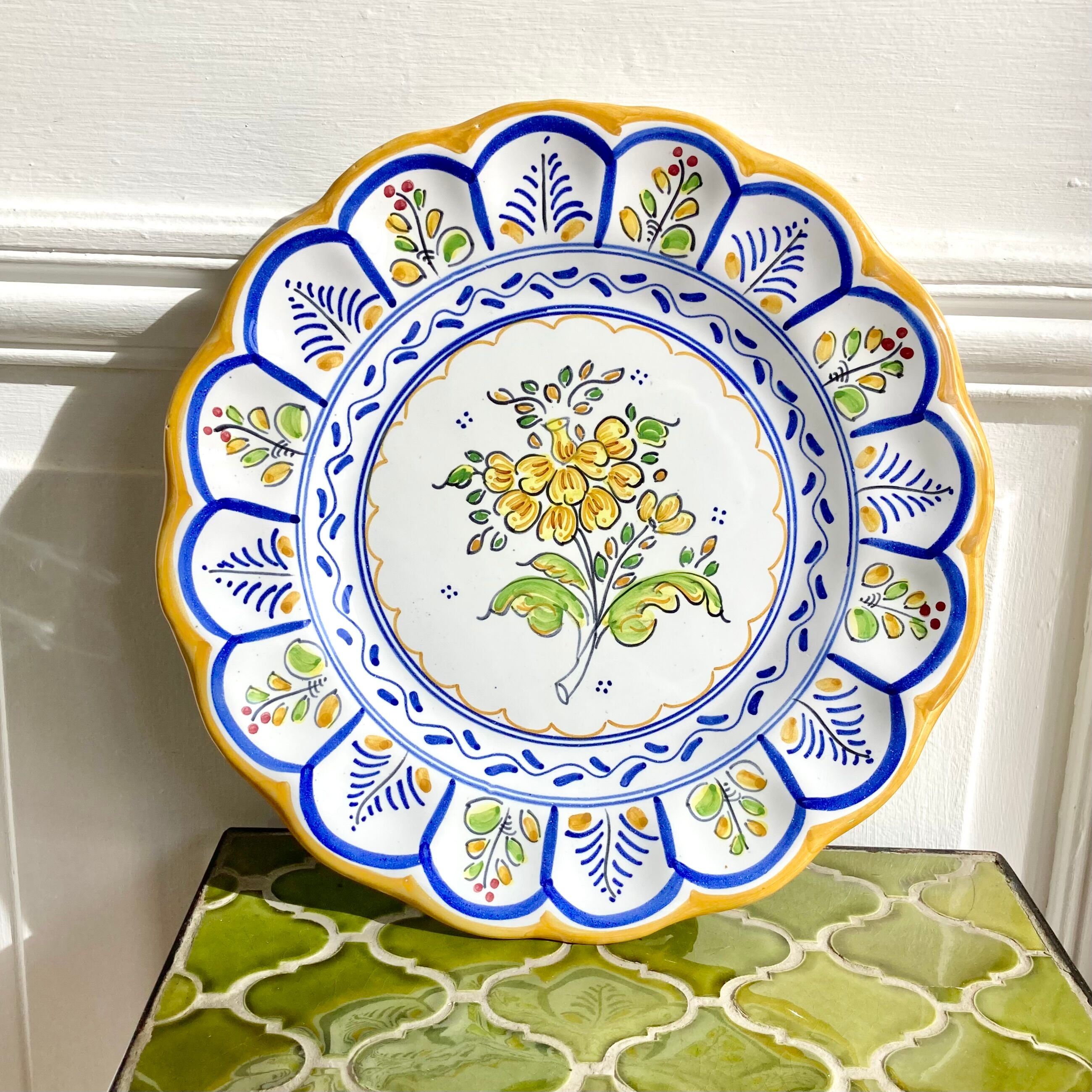Hand-painted ceramic cake plate
