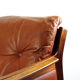 Fauteuil mid century en cuir de cognac et bois de rose massif, 1970s