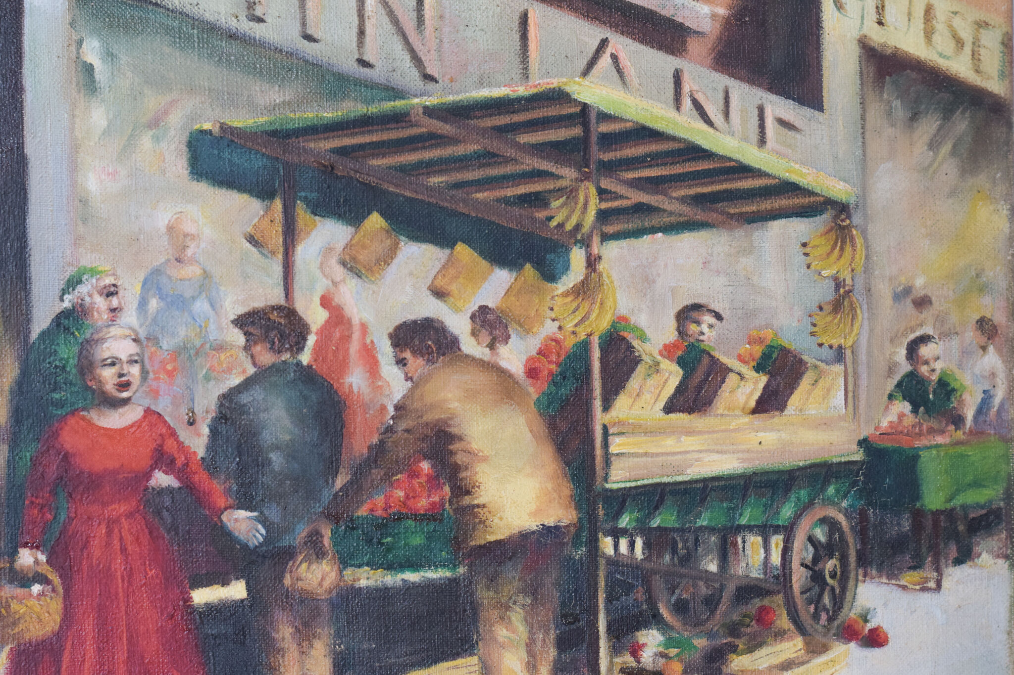 'market day' - scène de rue britannique - huile sur toile