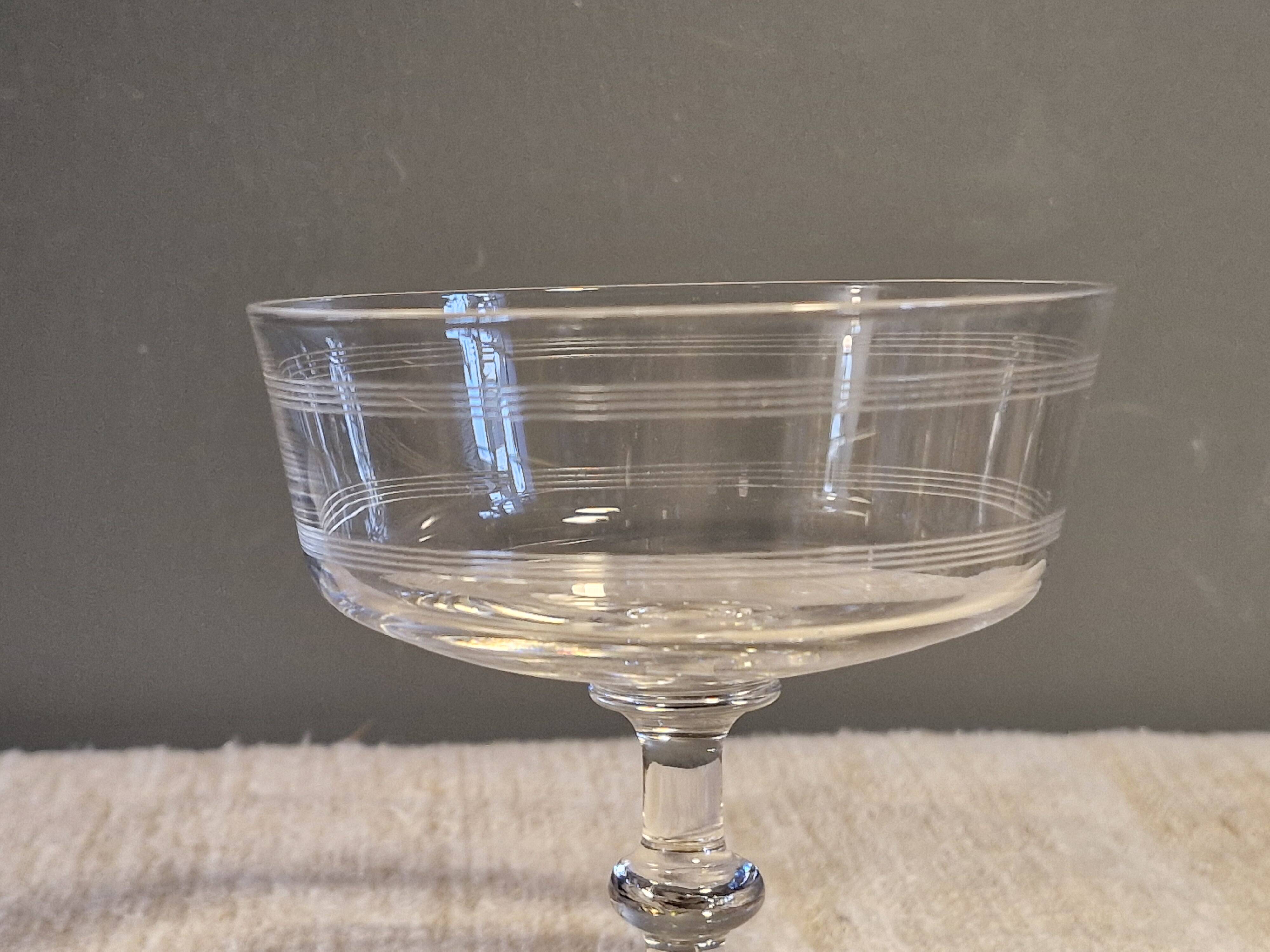 7 crystal champagne coupes from Baccarat - engraved with fillets