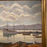 Old painting, Marine, signed E Chabrier and dated 1938