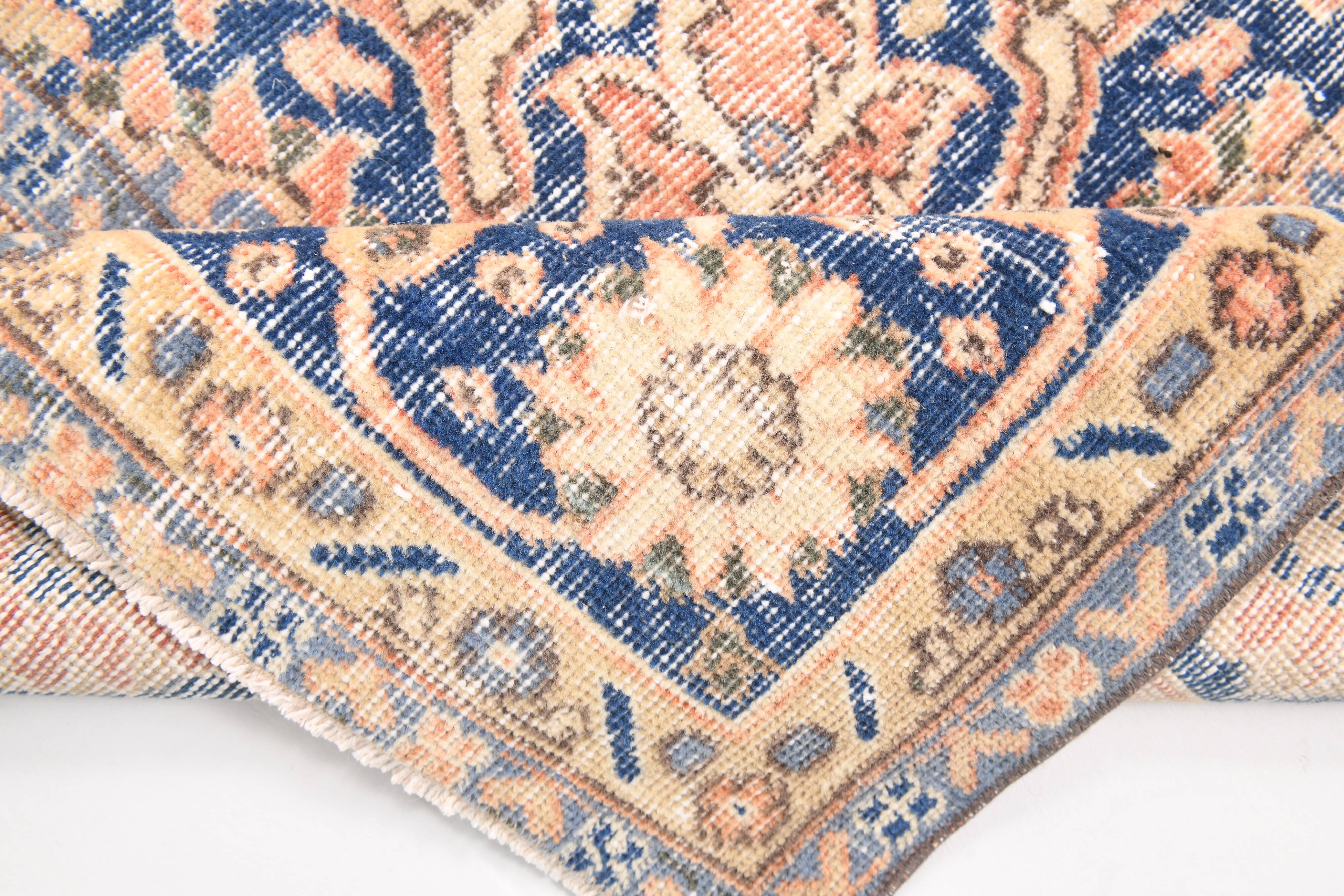 Orange & blue oriental turkish vintage rug