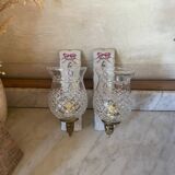 Pair of cut glass and Limoges porcelain wall sconces