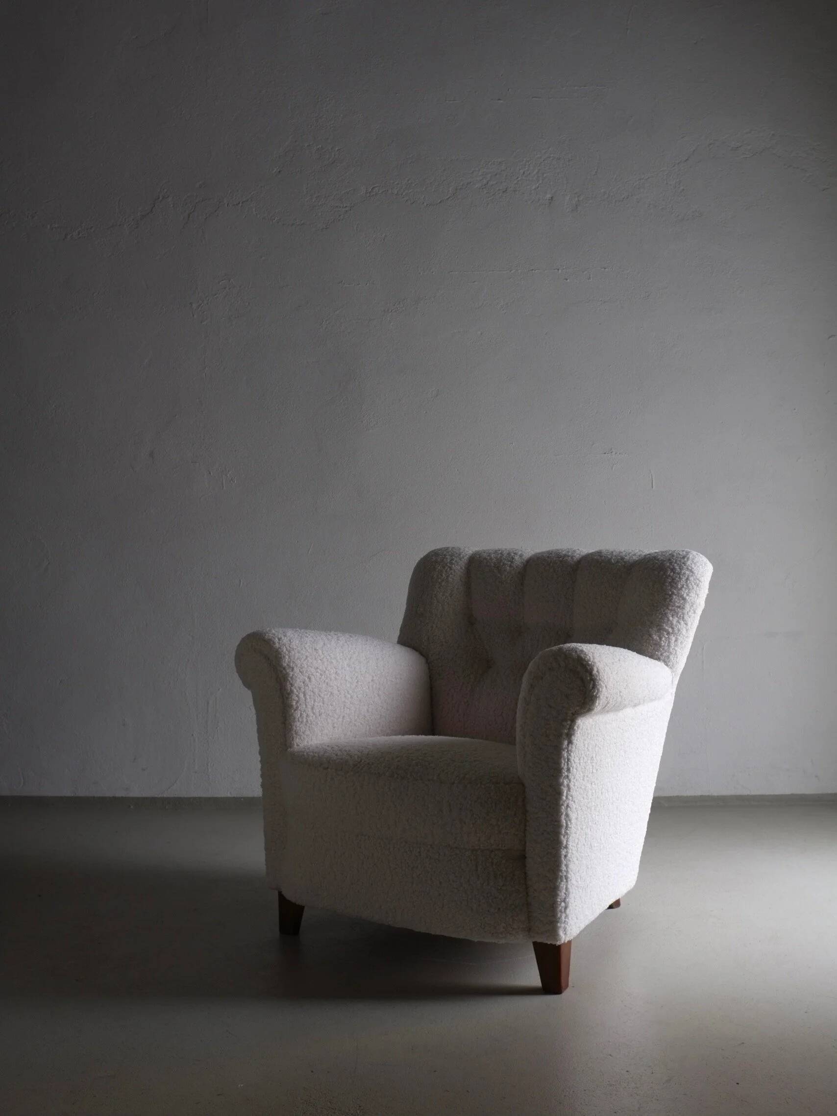 White faux shearling lounge chair | Sweden | 1940s