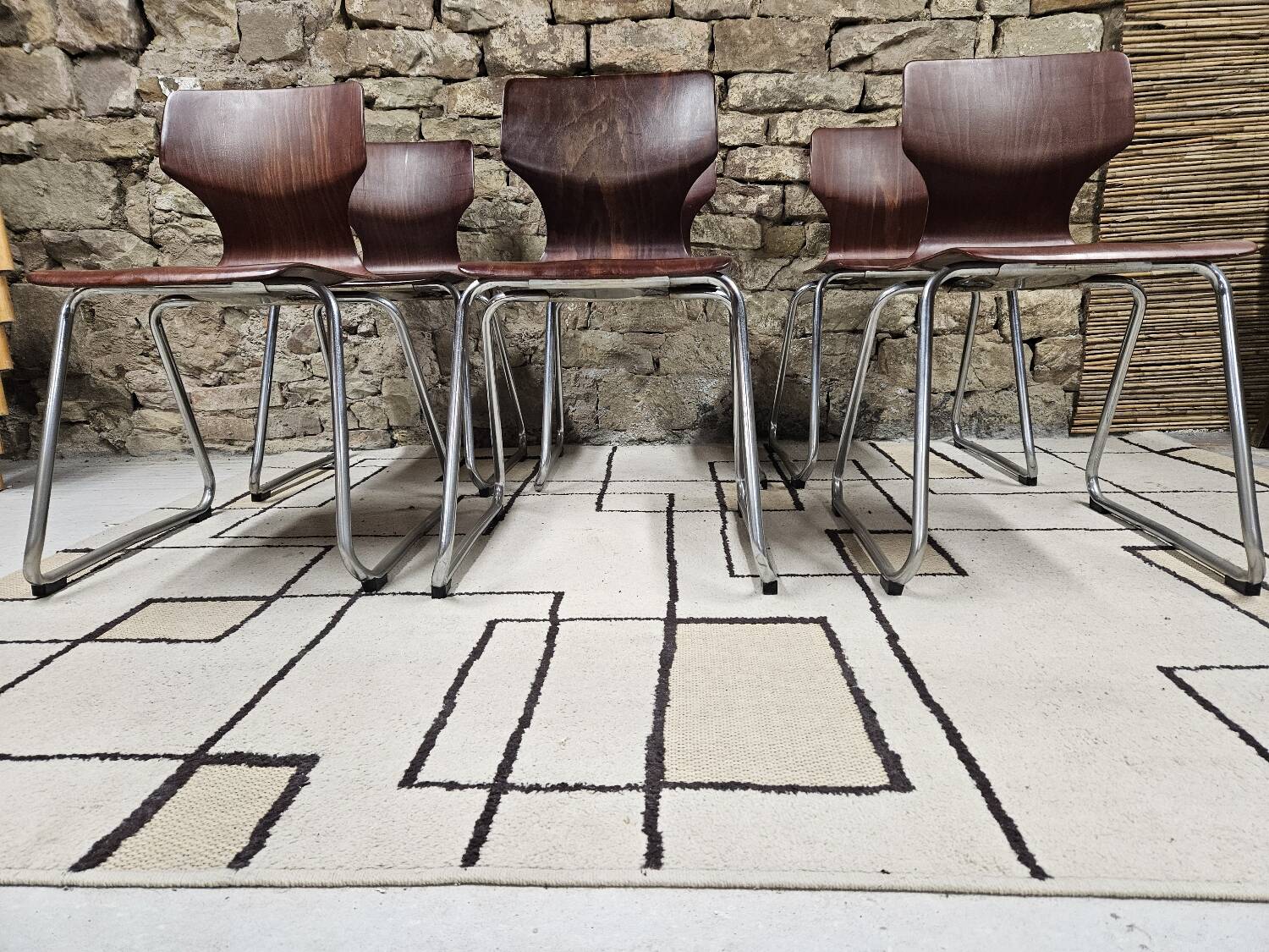 Set of 6 Flötotto pagwood stackable chairs 1960