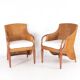 Pair of wooden and wicker armchairs