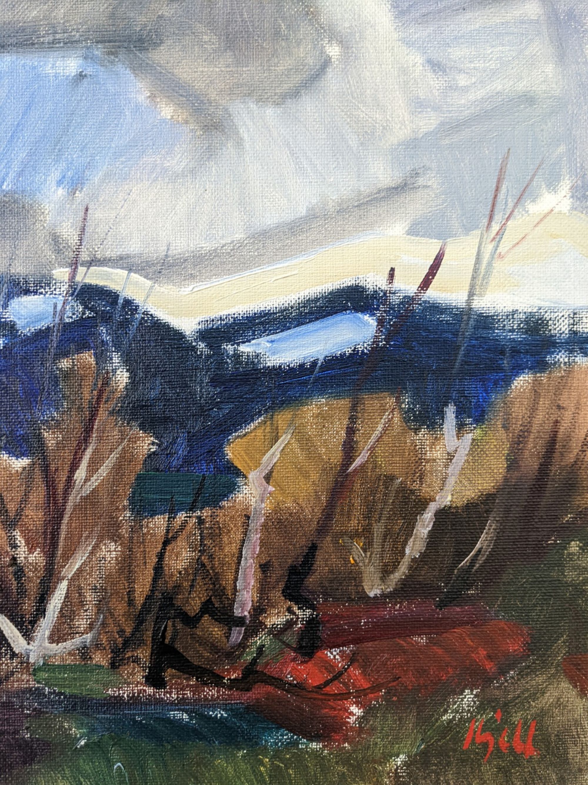 Mid-century modern swedish vintage landscape oil painting