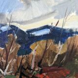 Mid-century modern swedish vintage landscape oil painting