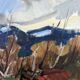 Peinture à l’huile encadrée Paysage vintage suédois du milieu du siècle