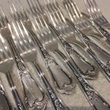 12 silver-plated metal table forks, Ercuis silversmith, Louis XV 29