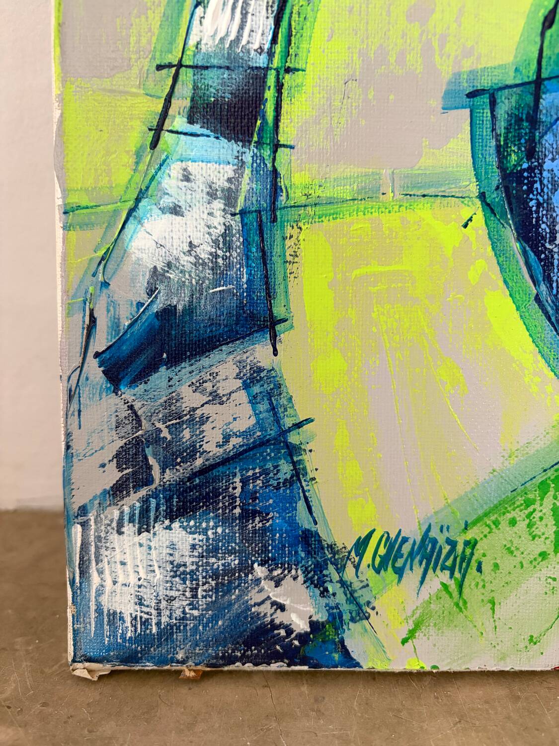 Abstract flowers, modern canvas signed by Myriam Guenaizia.