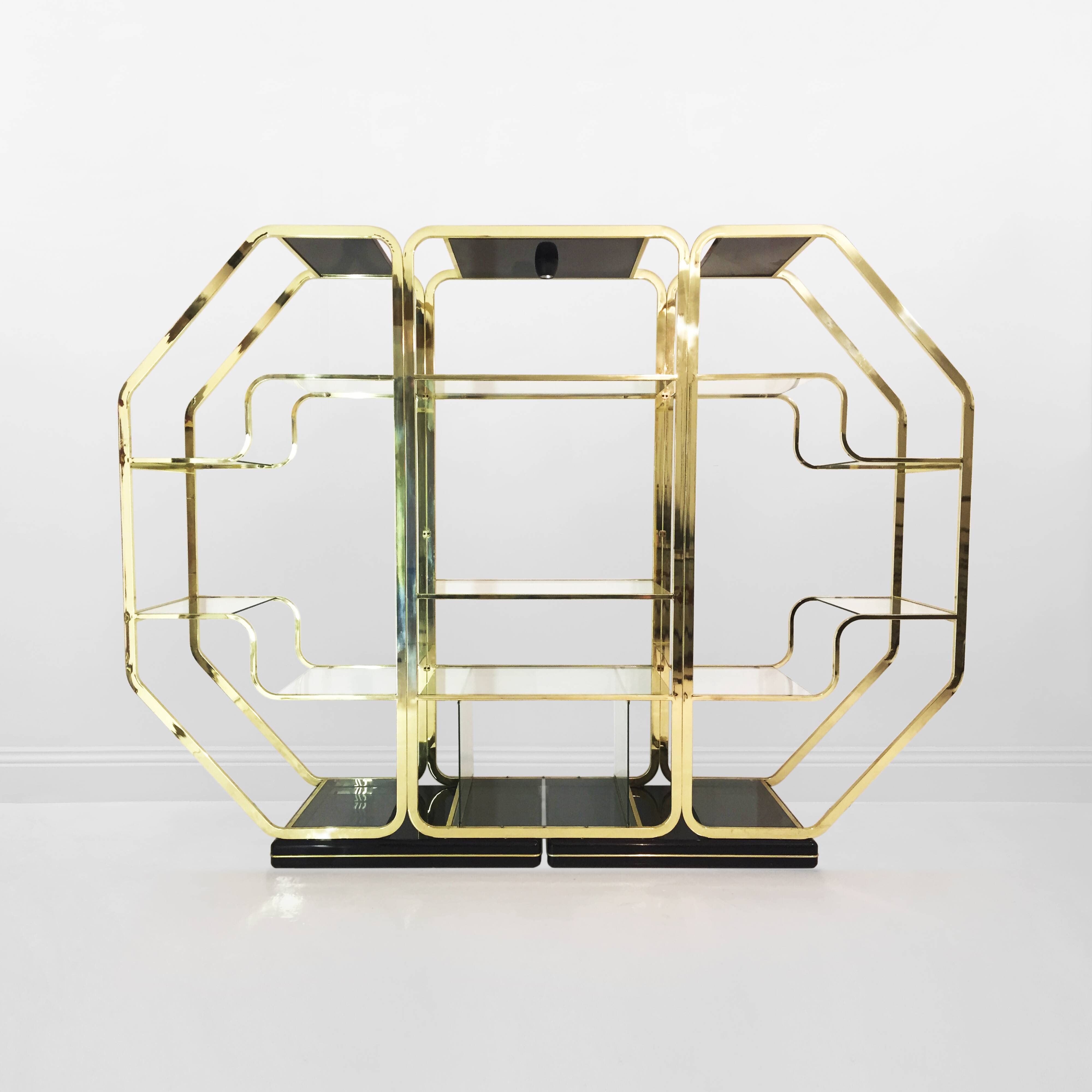 Brass Glass Octagonal Etagere Hollywood Regency 70s Midcentury