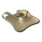 Vintage Belgian Enamel Chamberstick Candle Holder – Cream & Green