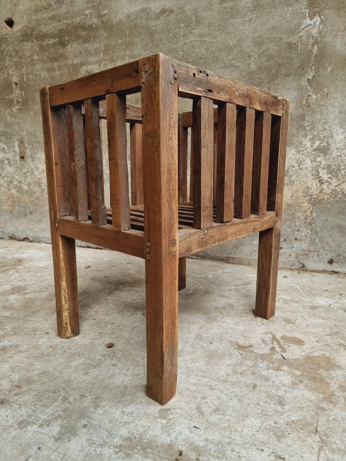 Antique rack storage basket walnut wood storage or toy bin
