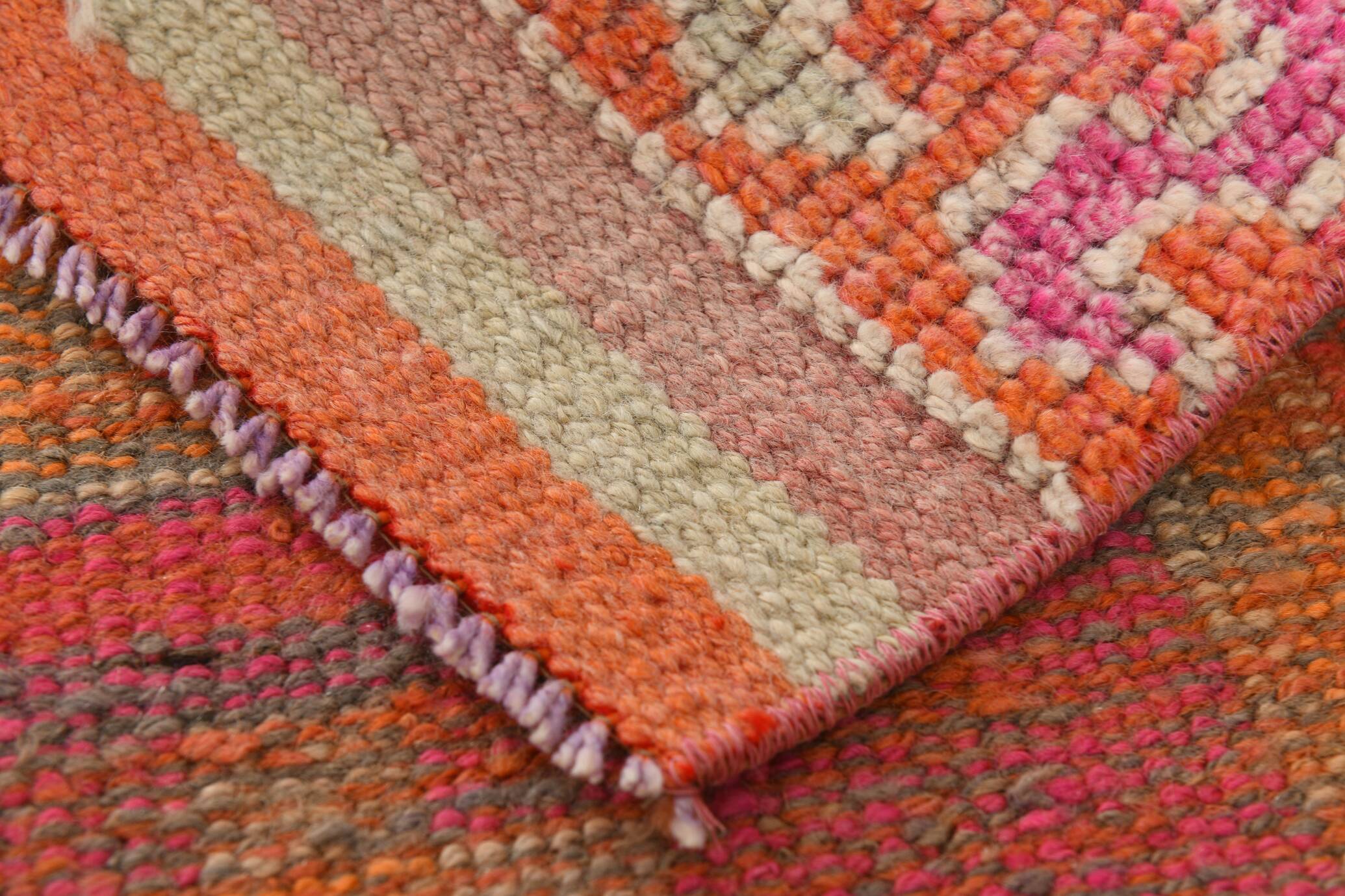 Pink & Orange Vintage Turkish Runner Rug, 103x326Cm