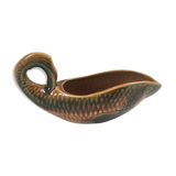 Sauciere fish Sarreguemines France chestnut majolica vintage