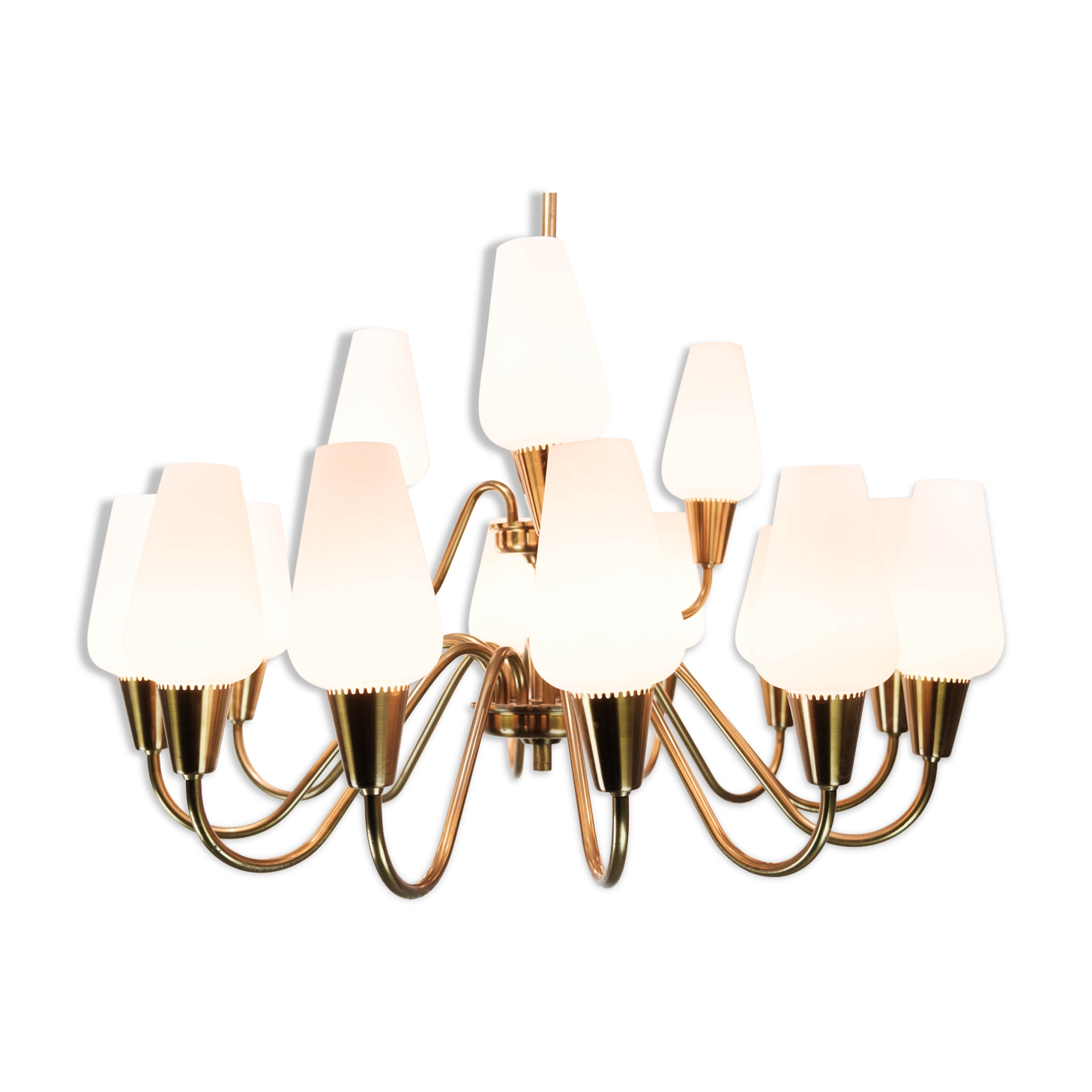 Lamp with arms of brass and glass, of Danish design from the 1950s