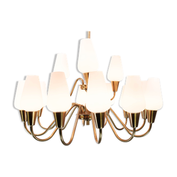 Lamp with arms of brass and glass, of Danish design from the 1950s