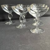 6 light crystal champagne glasses with twisted leg, early 20th century